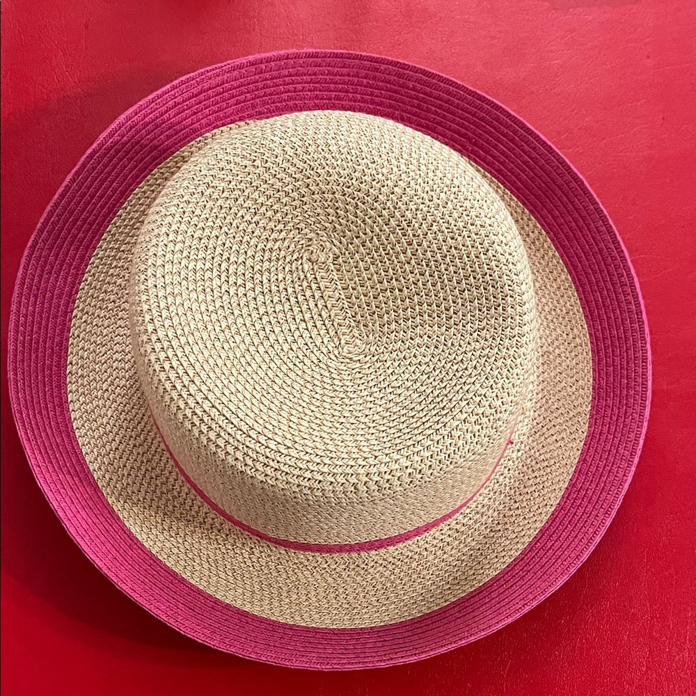 Charter Club Pink and Tan Hat 7”D inside